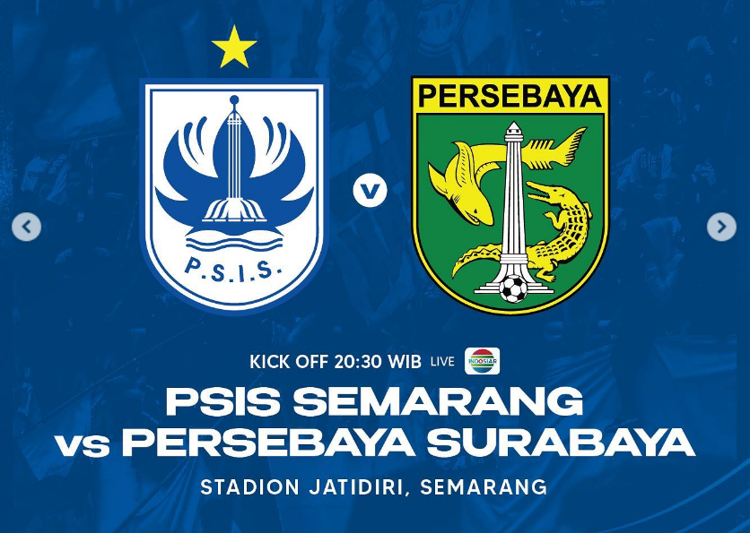 Sesaat lagi tayang pertandingan PSIS Semarang vs Persebaya Surabaya laga tunda BRI Liga 1 tayang di Indosiar dan link live streaming ini. 