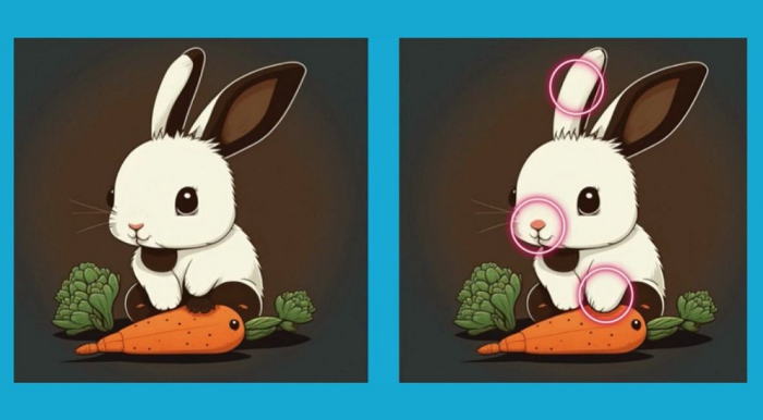 Semua perbedaan pada gambar kelinci di tes IQ.