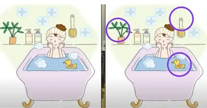 Jawaban tes IQ dalam menemukan perbedaan gambar wanita yang sedang mandi. 