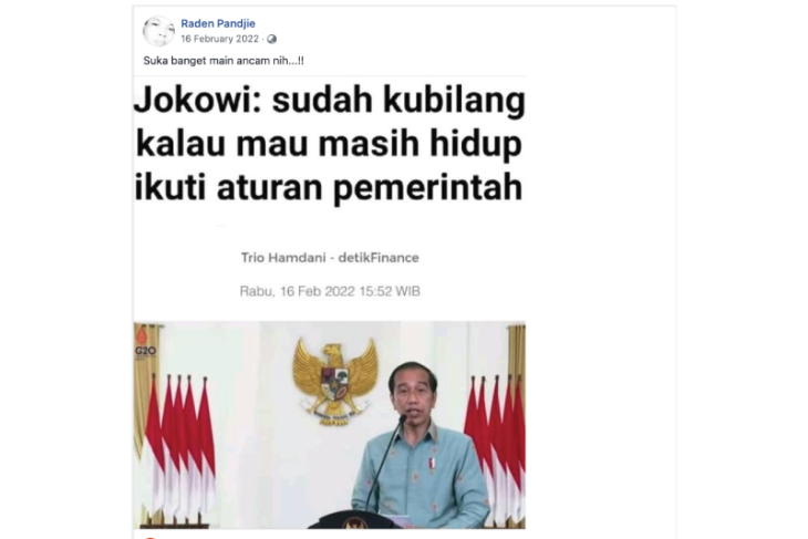 Tangkapan layar hoaks.(Foto:Facebook)