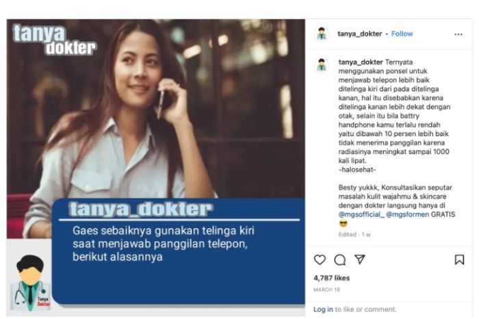 Unggahan disinformasi yang mengabarkan radiasi ponsel melonjak 1.000 kali lipat ketika daya baterai di bawah 10 persen. Associate Professor Ken Karipidis menilai ponsel tidak berpengaruh pada jumlah gelombang radio yang dipancarkan.