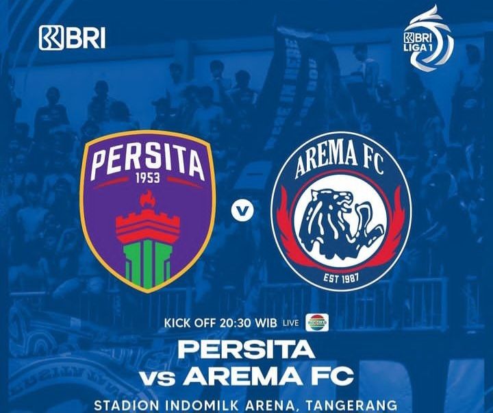 Ilustras i- Jadwal pertandingan, link live streaming Persita Tangerang vs Arema FC Liga 1 hari ini, 1 April 2023 via TV online, siaran langsung di Indosiar.