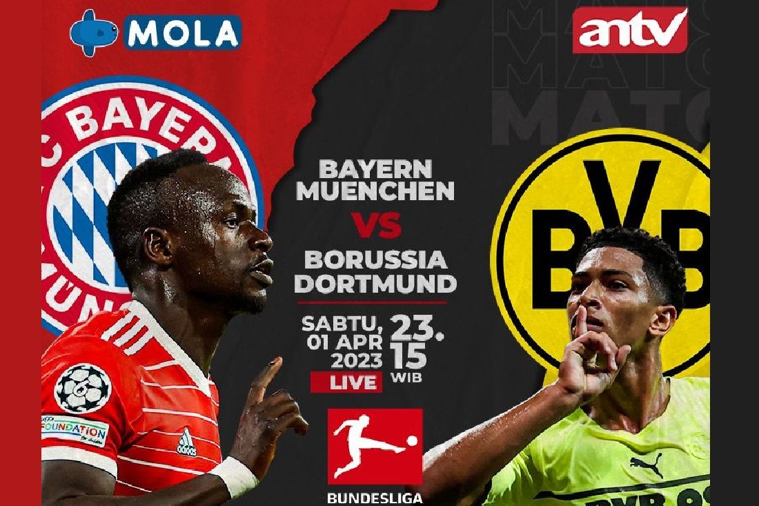 Informasi kode biss key Telkom 4 ANTV siaran langsung Bayern vs Dortmund di link live streaming Mola TV hari ini Sabtu 1 April 2023 pada jam tayang 23.30 WIB.