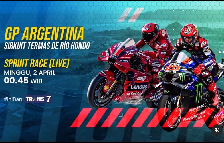 Jadwal MotoGP Argentina 2023 di Trans7 lengkap jam tayang Sprint Race malam ini dan link live streaming untuk nonton siaran langsung gratis.