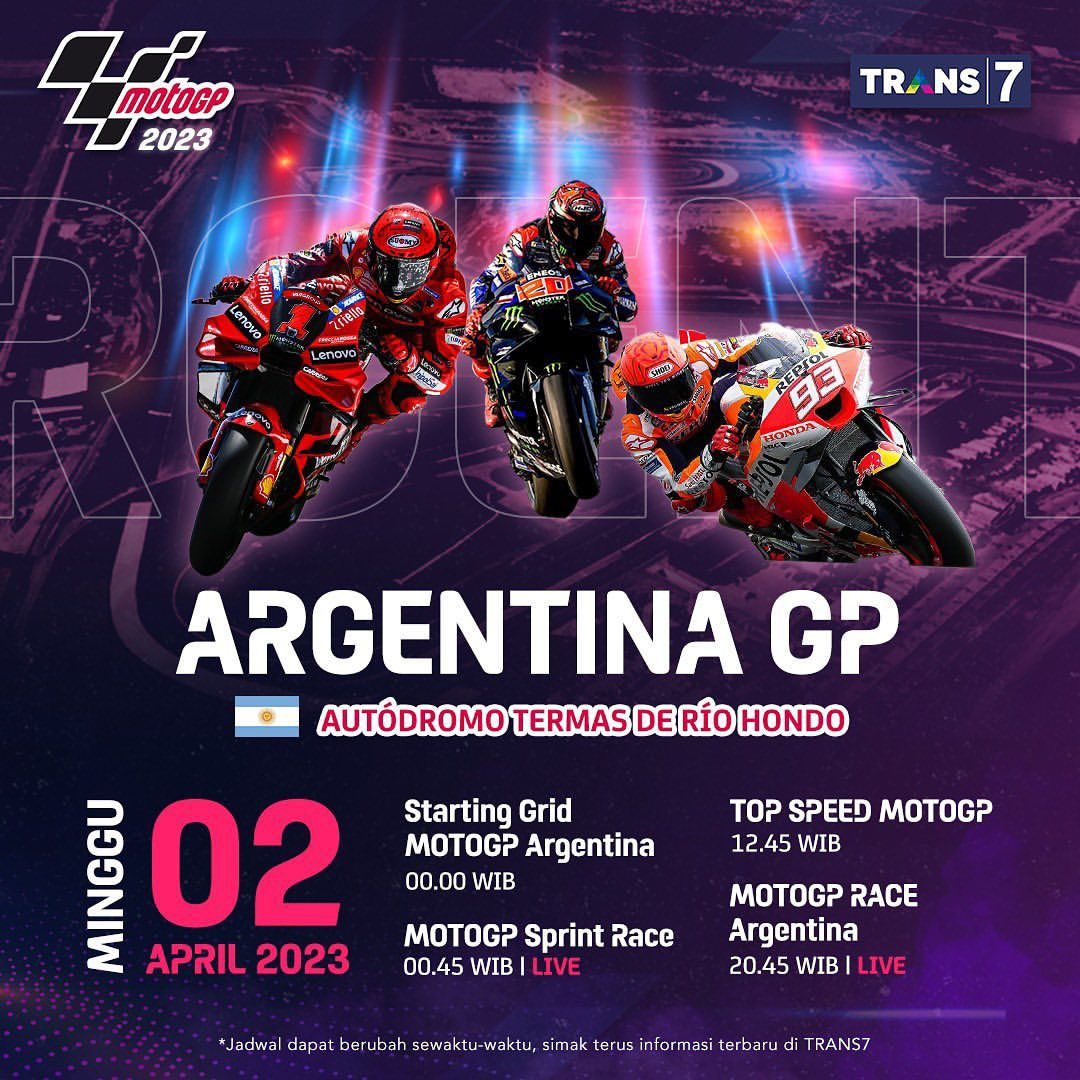 Acara Live Race MotoGP Argentina yang berlangsung pada malam ini di Trans 7