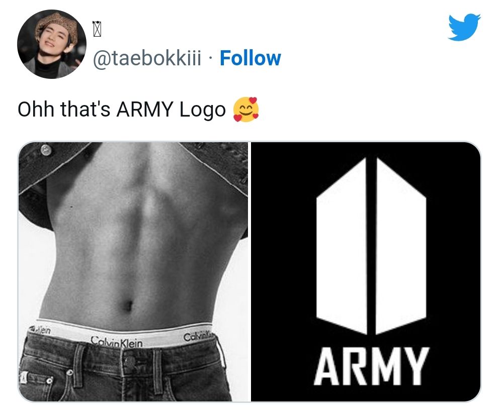 Otot perut ABS Jungkook BTS yang dianggap mirip dengan logo fandom ARMY