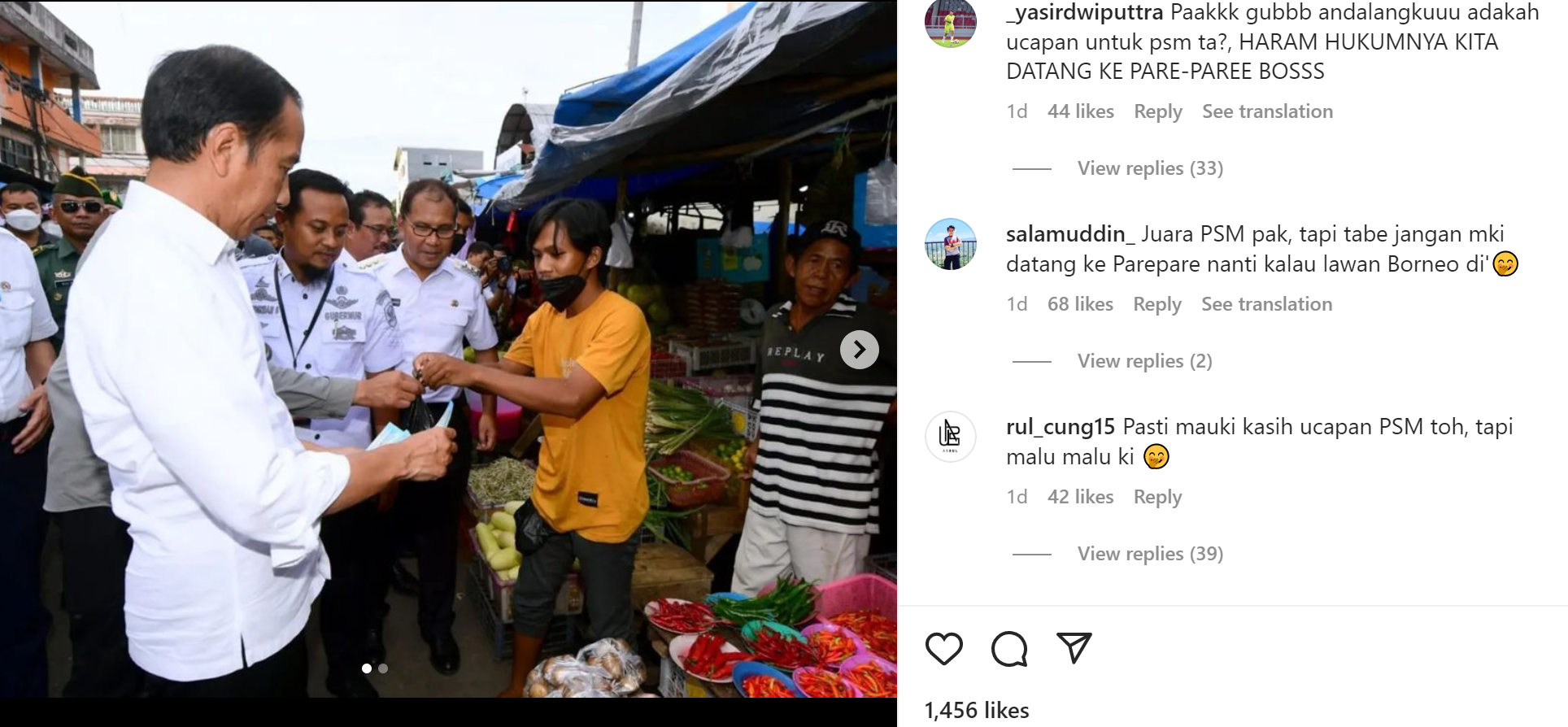 Komen pedas fans PSM Makassar di akun Gubernur Sulsel.