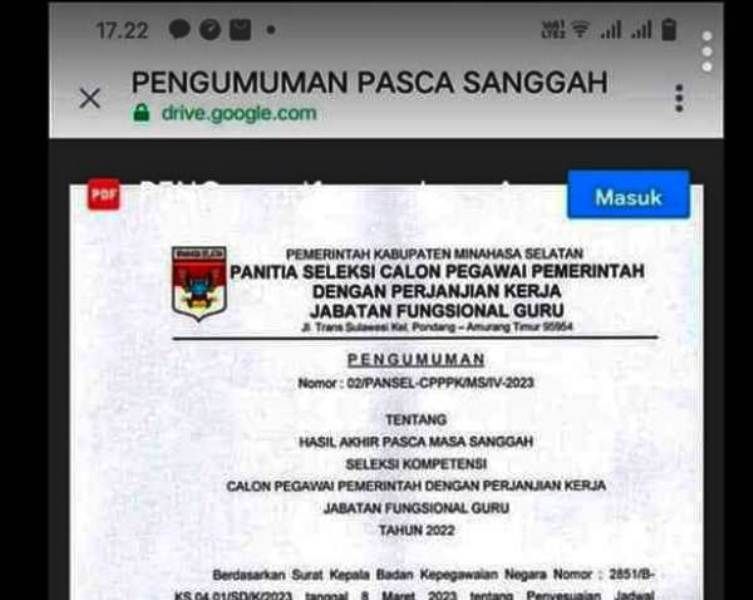 Salah satu daerah telah umumkan hasil sanggah PPPK Guru 2922