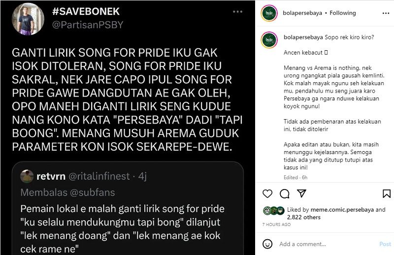 Reaksi bonek terkait beredarnya video lirik lagu Song for Pride yang diubah