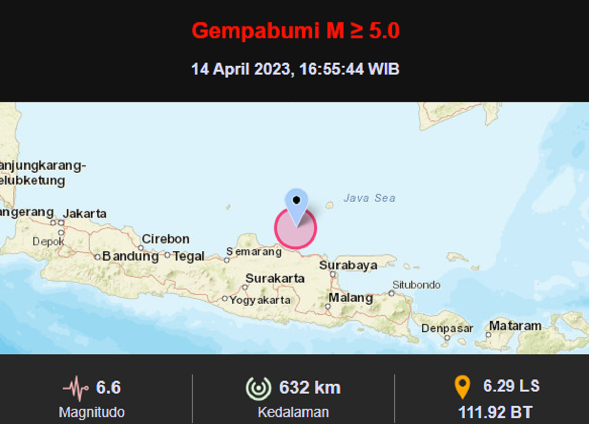 Info Gempa Terkini 14 April 2023 Magnitudo 6,6 Terasa di Jogja, Bogor