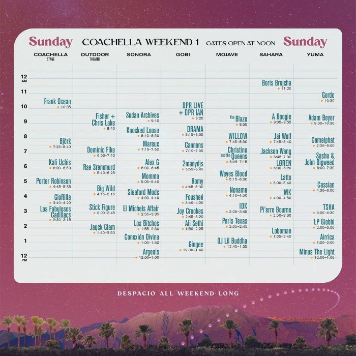 Jadwal Coachella 2023 Minggu, 16 April 2023