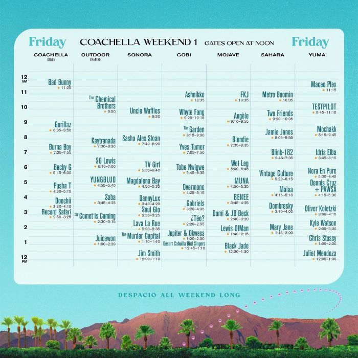 Jadwal Coachella 2023 Jumat, 14 April 2023
