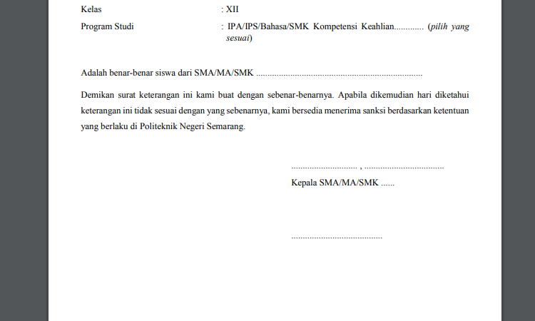 contoh surat keterangan kelas 12 untuk UTBK SNBT 2023.*