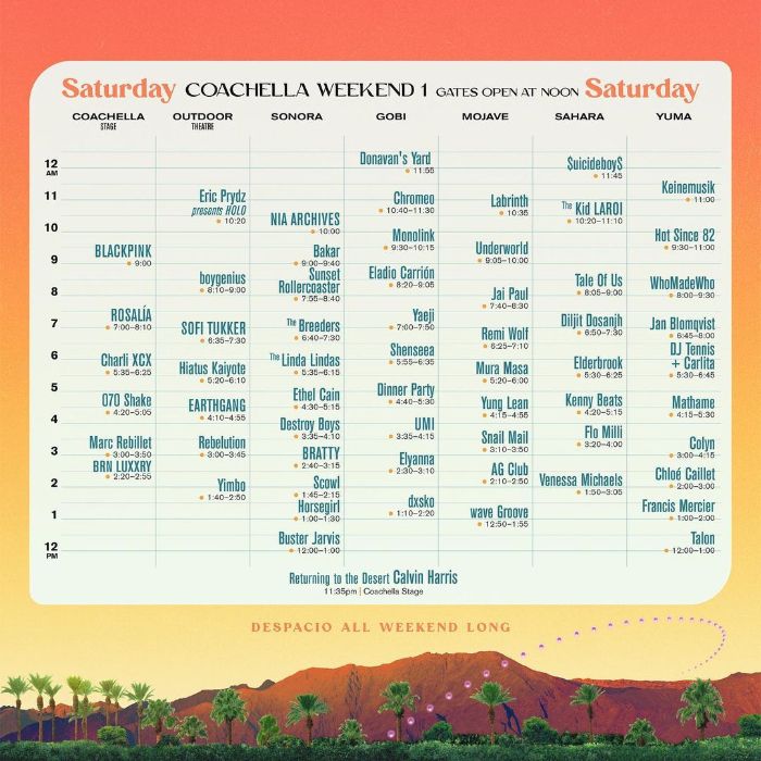 Jadwal Coachella 2023 Sabtu, 15 April 2023