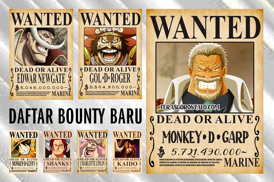 Inilah Daftar Peringkat Bounty Baru 11 Karakter One Piece Usai Monkey D Garp Resmi Menjadi Bajak Laut