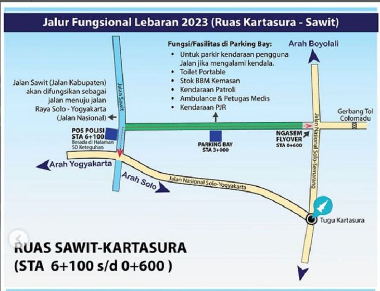 Peta Jalur Fungsional jalan Tol Solo - Jogja Mudik Lebaran 2023. 