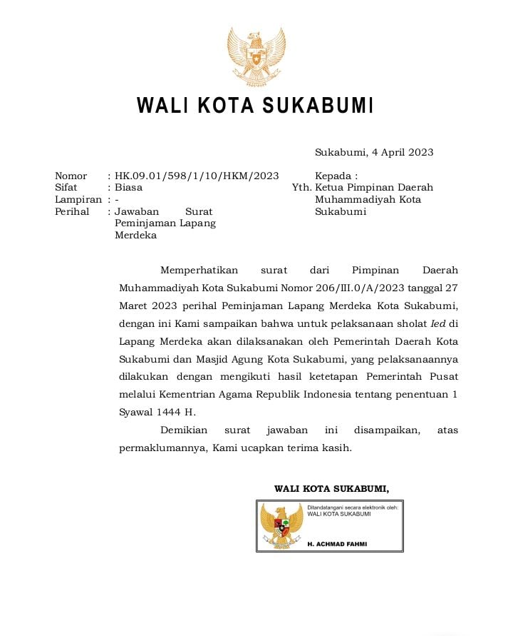 surat walikota Sukabumi