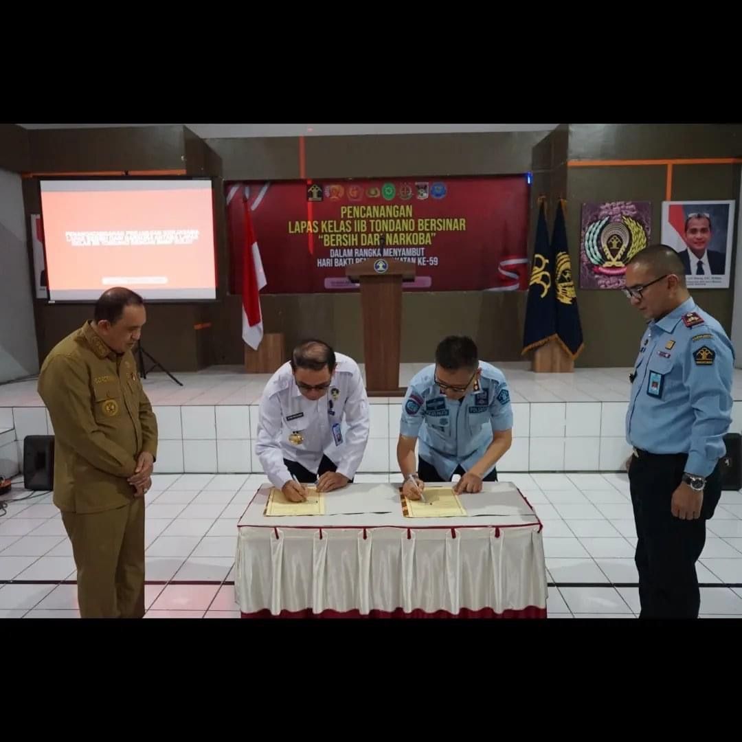 Bupati Minahasa Royke Roring Lakukan Penandatanganan Perjanjian Kerja Sama Lapas Bersih dari Narkoba antara Lapas Tondano dengan BNNP Sulawesi Utara dan Kemenkumham