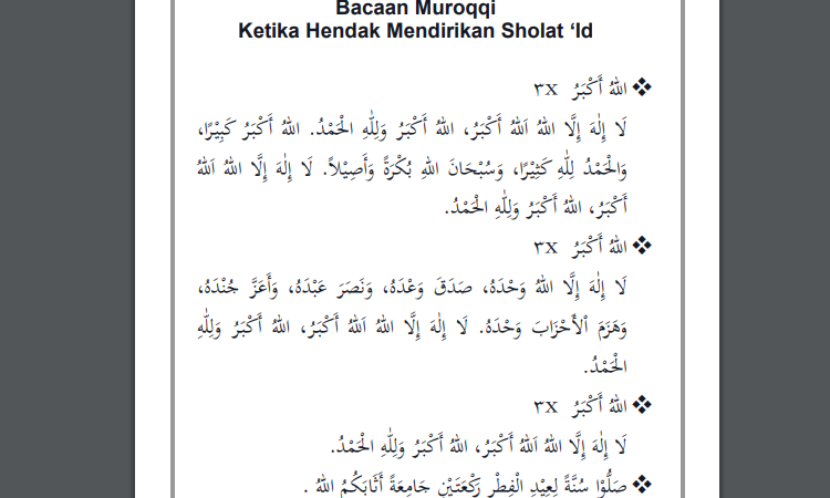 Bacaan bilal Idul Fitri dan jawaban jamaah lengkap bacaan bilal ketika khotib hendak naik mimbar.*