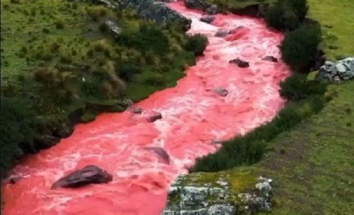 Sungai merah darah di pegunungan Vilcanota.*  