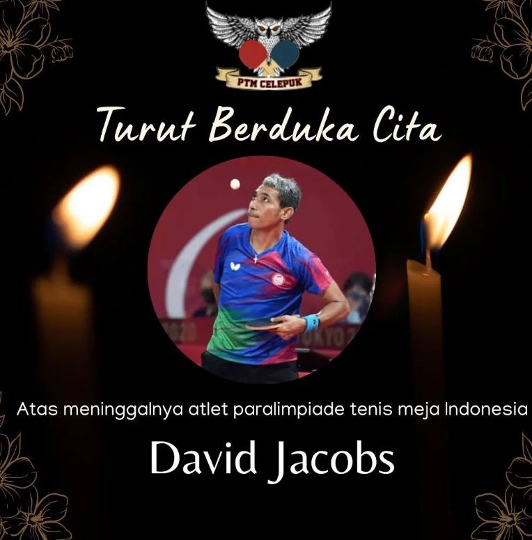 Kabar duka datang dari dunia olahraga Indonesia, atlet para-tenis meja kebanggaan Indonesia David Jacobs meninggal dunia pada usia 45 tahun