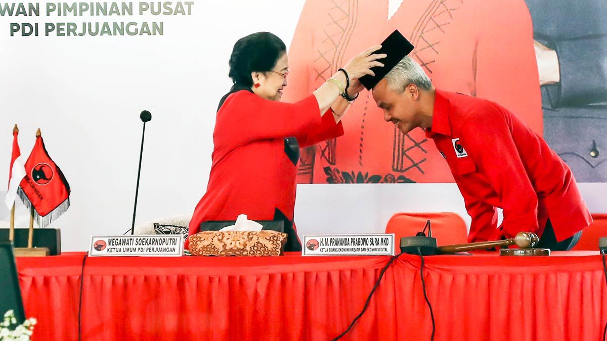 Ketua Umum PDIP, Megawati Soekarnoputri saat mengumumkan Ganjar Pranowo sebagai bakal calon Presiden 2024.