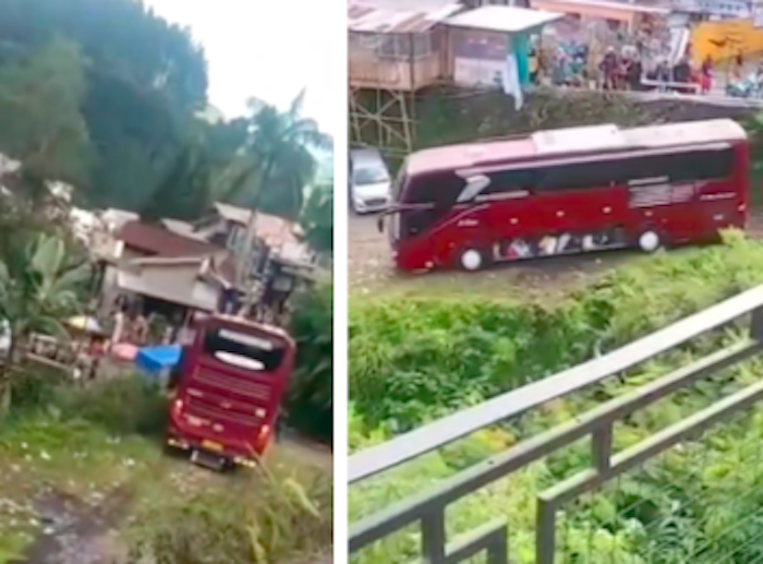 Viral video detik-detik bus wisata masuk jurang di jalur Objek Wisata Guci, Tegal, Jawa Tengah.