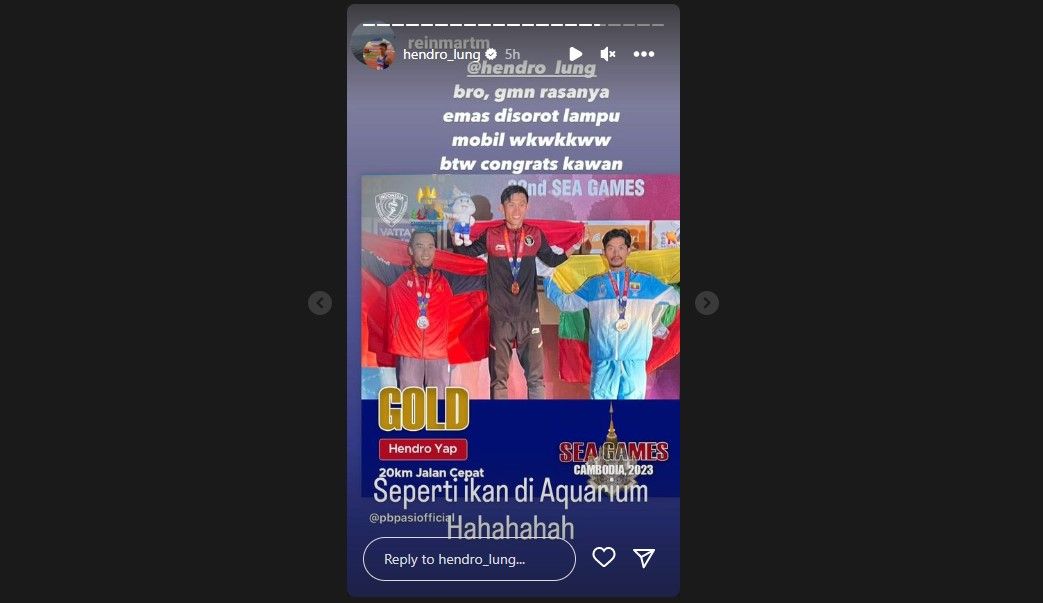 Instagram story Hendro Yap, legenda atletik Indonesia.