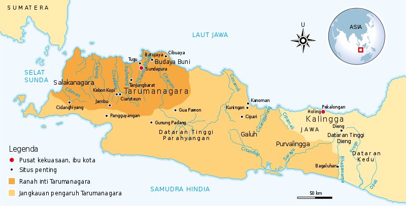 Peta Kerajaan Tarumanegara di wilayah Jawa Barat.