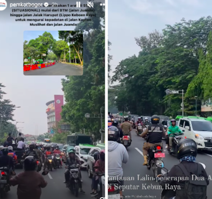 Situasi arus lalu lintas di ruas Jalan Juanda (SSA Lingkar Kebun Raya Bogor) yang diterapkan dua arah, Rabu pagi, 10 Mei 2023.
