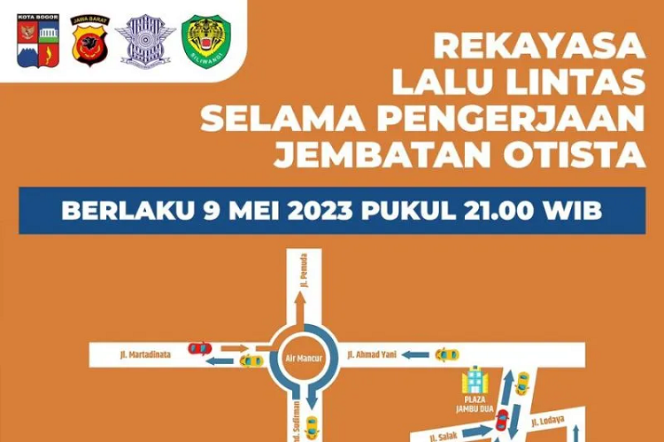 Informasi rekayasa rute 2 arah pusat Kota Bogor.