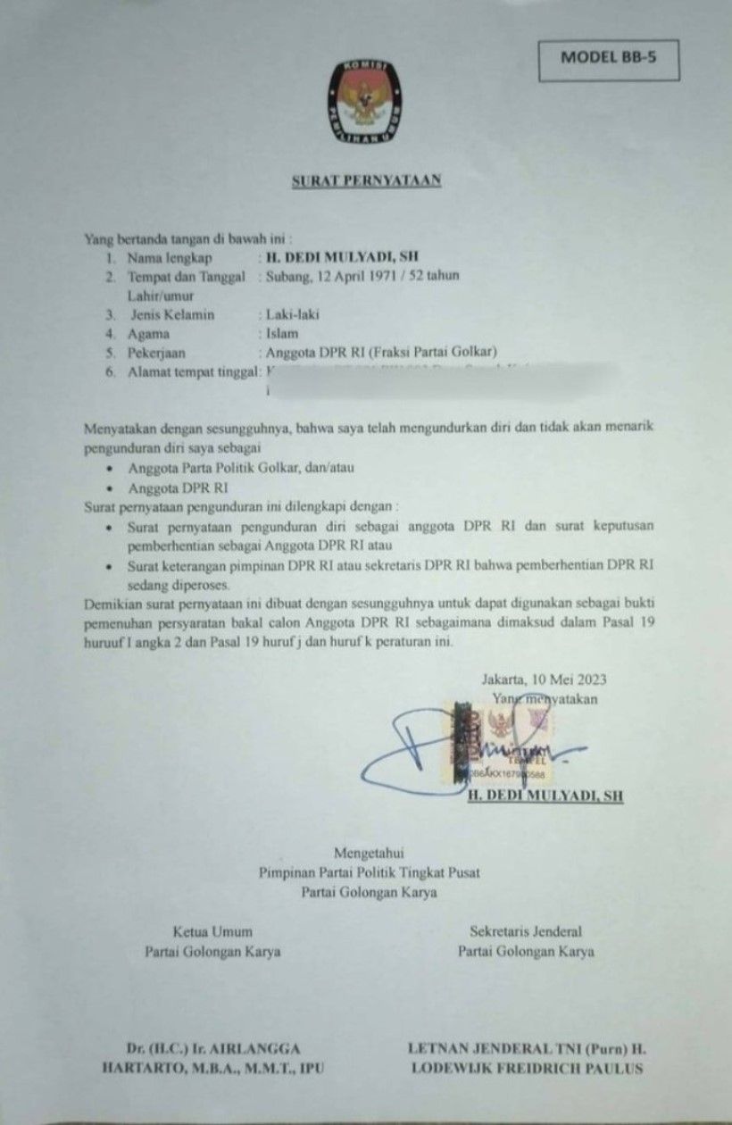 surat pengunduran diri Dedi Mulyadi beredar luas di media sosial