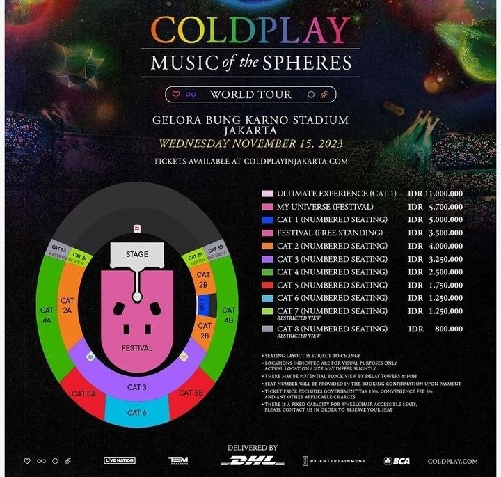 Harga Tiket Konser Coldplay di Stadion Utama Gelora Bung Karno Jakarta
