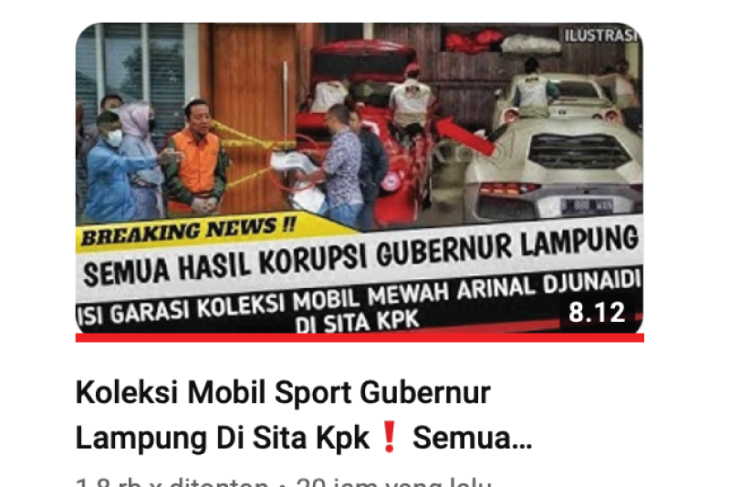 Unggahan soal Gubernur Lampung yang hartanya disita KPK.