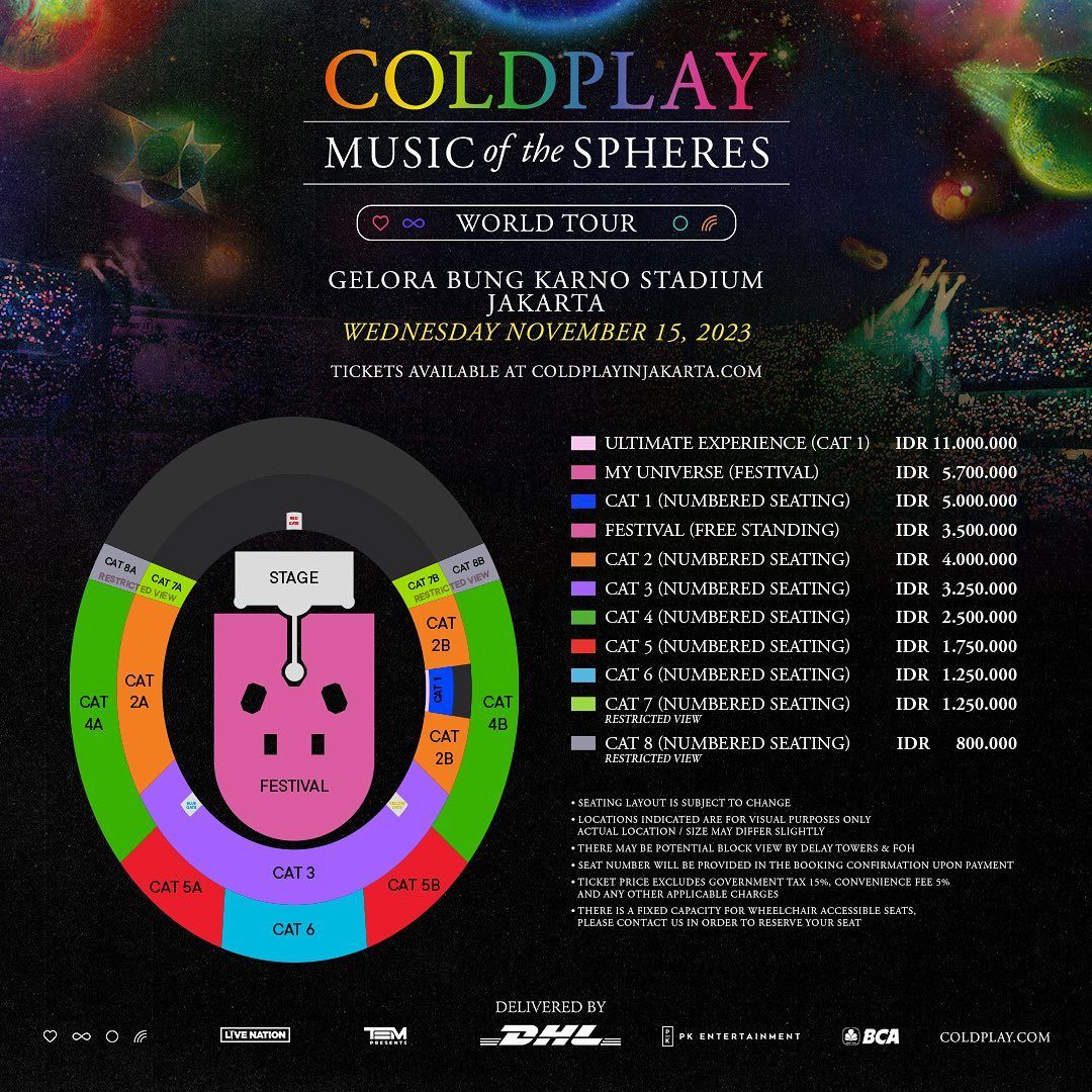 Layout dan harga tiket konser Coldplay di Jakarta 