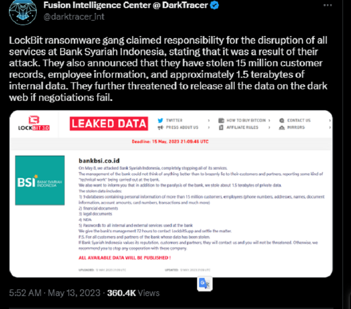 Sebuah akun Twitter mengungkapan ada komplotan hacker yang meretas sistem BSI.