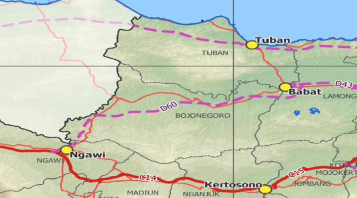 Peta rencana tol Ngawi - Bojonegoro - Tuban
