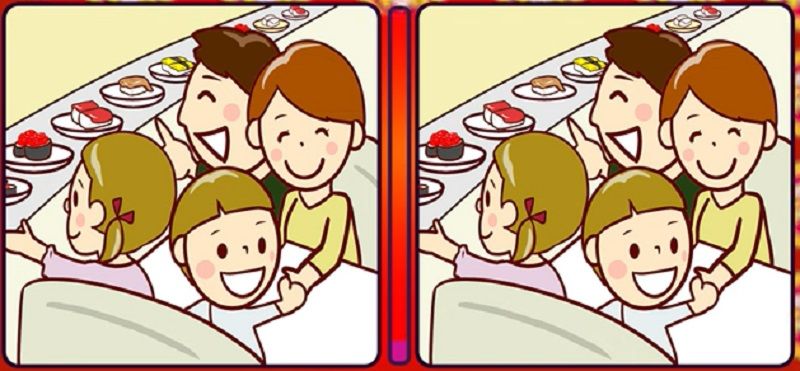 Jika Kamu orang jeli, Kmau bisa menantang dirimu di tes IQ kali ini, dengan cara menemukan perbedaan pada keluarga yang sedang berada di tempat makan sushi. 