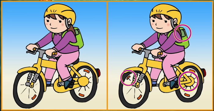 3 perbedaan pada gambar cewek bersepeda.