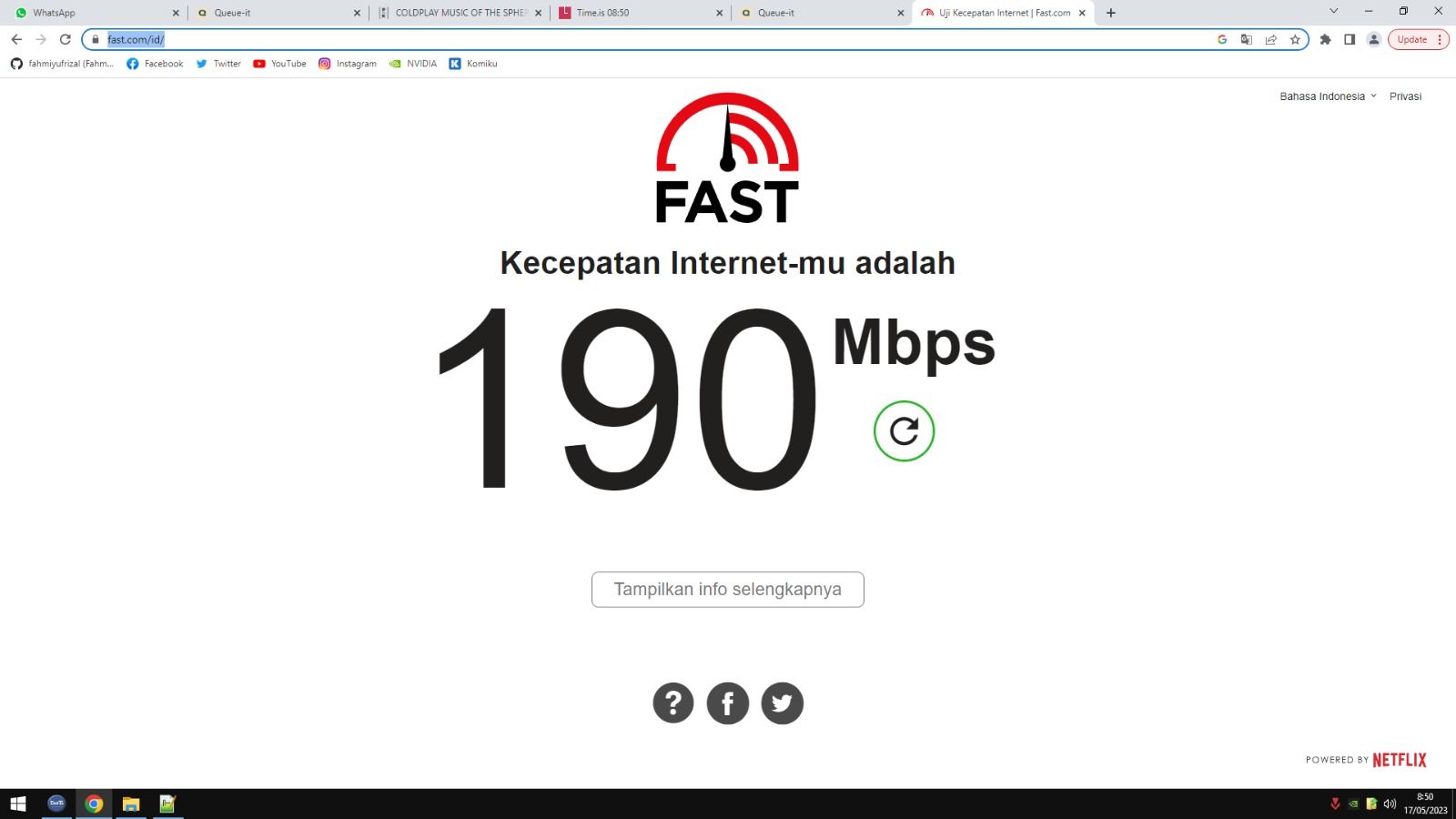Kecepatan internet di warnet gaming Heroes Icafe yang terletak di Siwalankerto Surabaya 