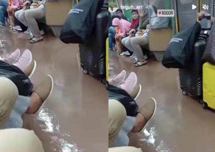 Sebuah video yang menunjukkan rangkaian gerbong KRL Bogor-Jakarta kemasukan air saat hujan deras viral di media sosial. Kondisi tersebut membuat penumpang panik.