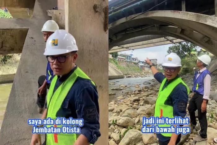 Wali Kota Bogor Bima Arya saat meninjau proses pembongkaran Jembatan Otista Bogor yang dihentikan usai DPRD Kota Bogor melakukan inspeksi mendadak terkait benda cagar budaya.