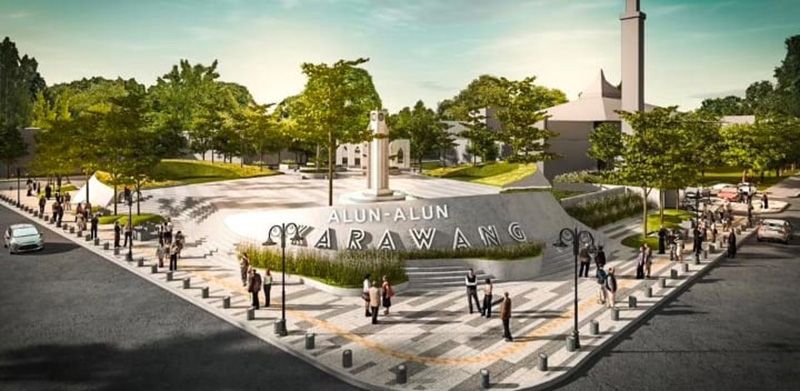 Alun-alun Karawang yang sedang dibangun dan ditargetkan dapat selesai pada September 2023 ini.