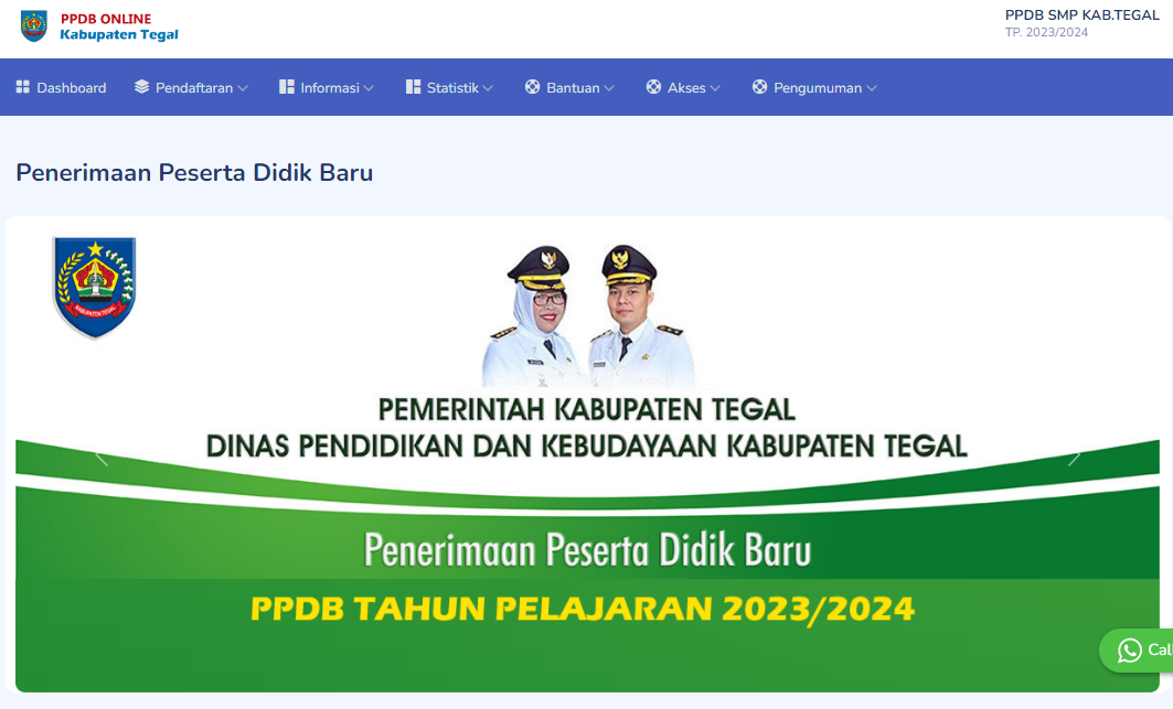 Halaman pertama portal https://ppdb.tegalkab.go.id/ Tangkapan layar