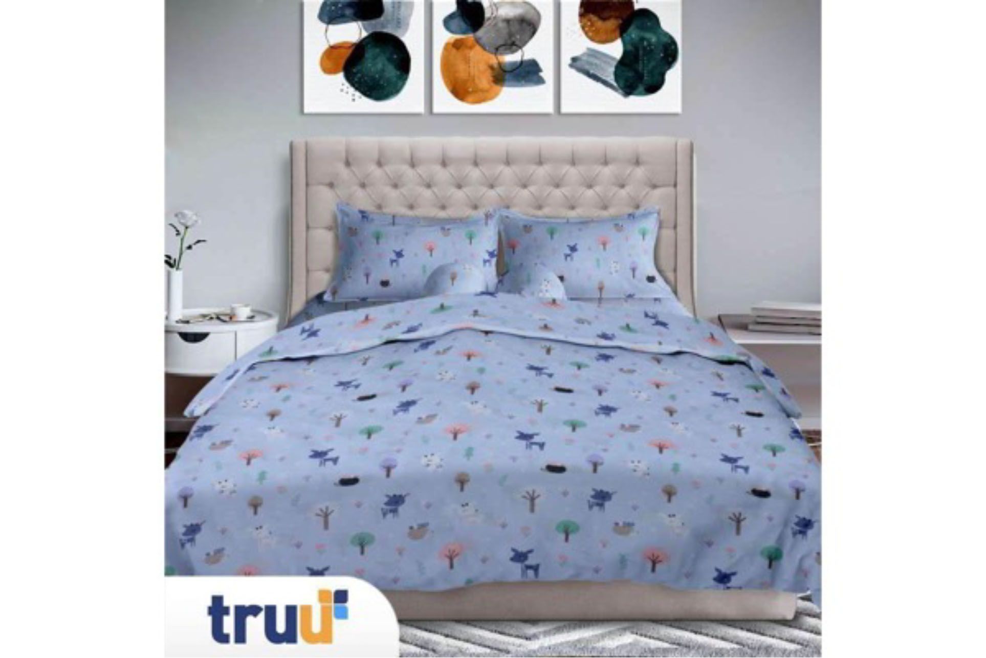 TRUU Bed Cover Premium Cotton Blend Pretty Bambi Blue