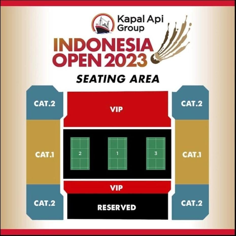 Seat plan setiap kategori untuk Indonesia Open 2023.