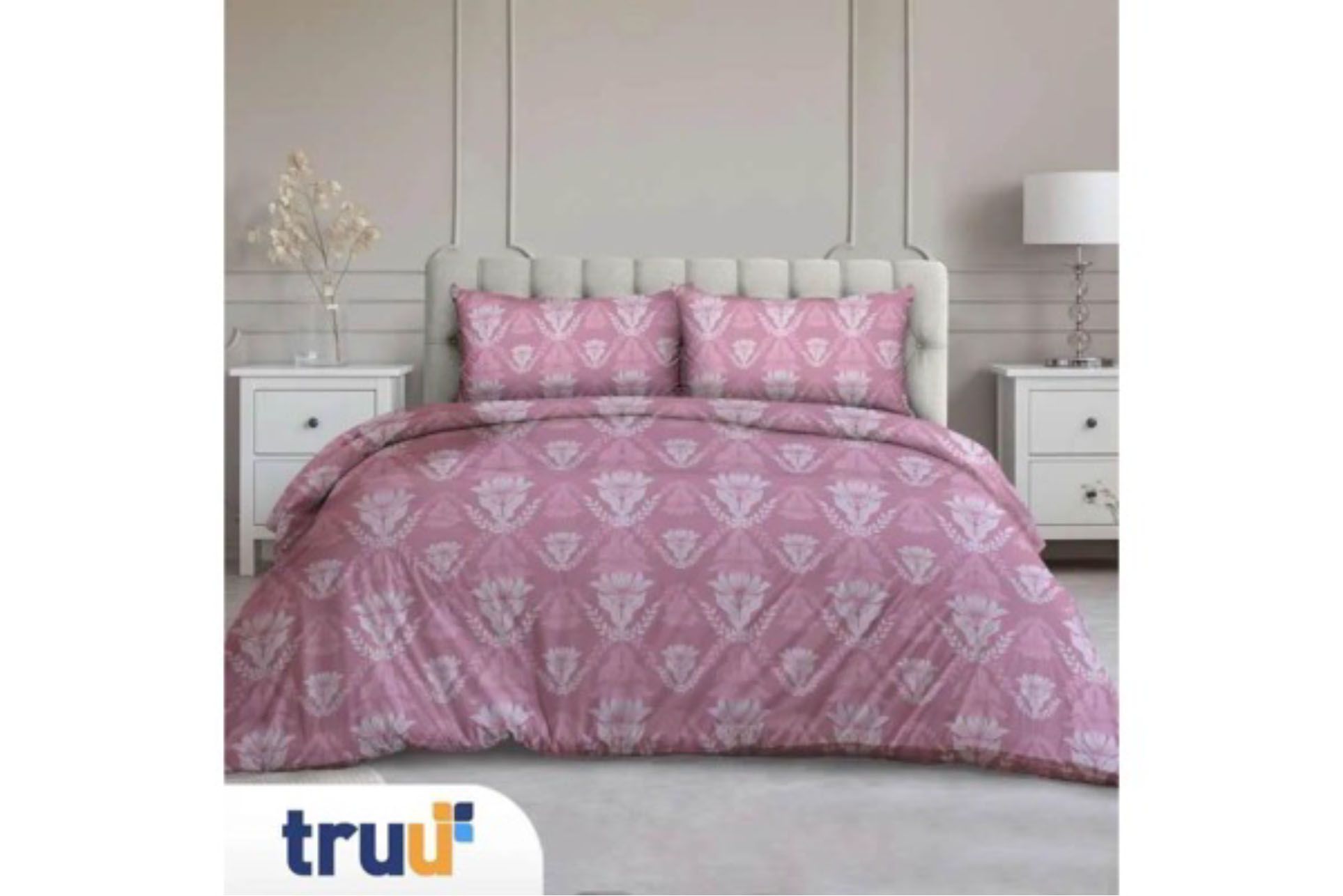 TRUU Bed Cover Luxe Rayon-Mix Damask Flower Pink