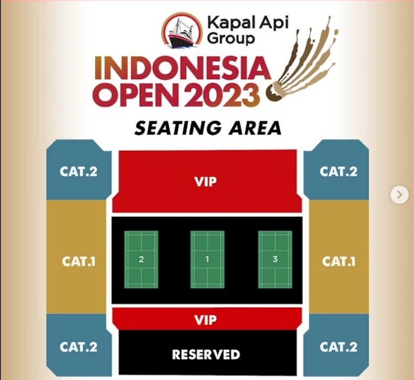 Seating area Indonesia Open 2023, cara dan link pembelian tiket Indonesia Open 2023, harga tiket nonton mulai Rp125 ribu bisa dibeli mulai hari ini Rabu, 24 Mei 2023.