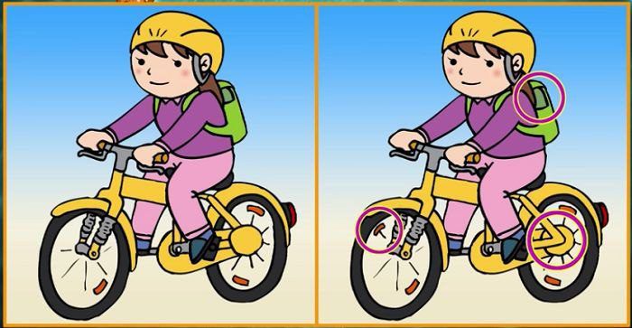 Jawaban tes IQ dalam menemukan perbedaan gambar gadis bersepeda. 
