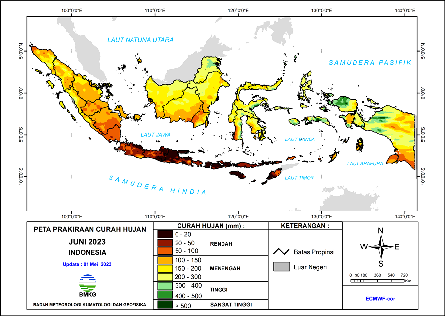 Peta Prakiraan Curah Hujan Juni 2023